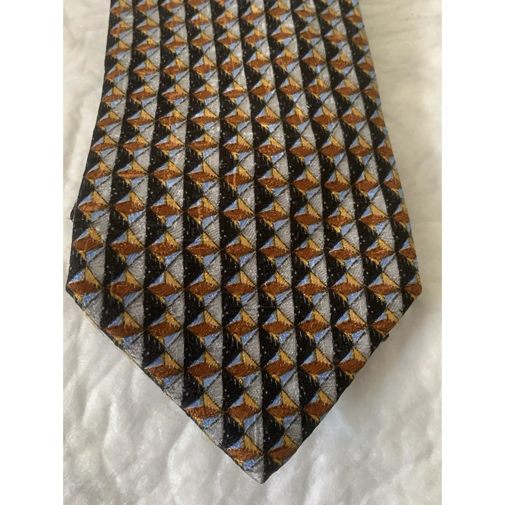 Ermenegildo Zegna Tie 100% Silk Blue Brown Black Geometric